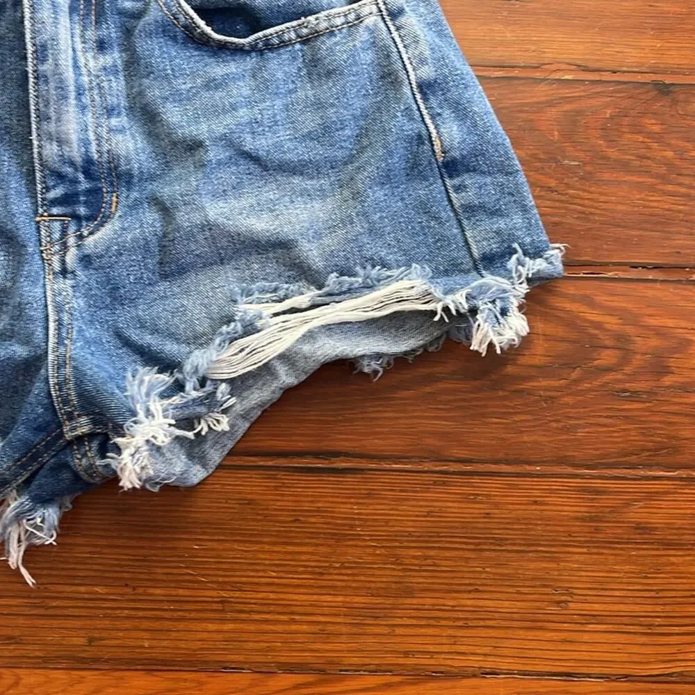 Kancan cutoff distressed hi rise denim jean shorts sz 25